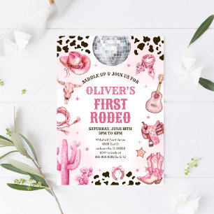 Western Rodeo Cowgirl First Rodeo 1st Birthday Invitation