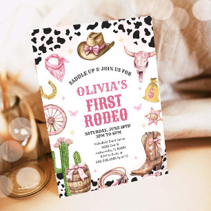 Western Rodeo Cowgirl First Rodeo 1st Birthday Invitation