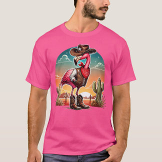 Western Rodeo Cowgirl Hat Flamingo Animals Funny T-Shirt