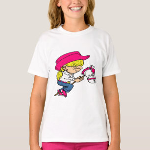 Western Rodeo Cowgirl on Stick Horse T-Shirt