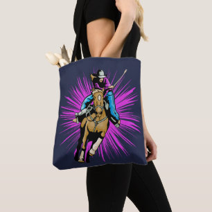 Western Rodeo Cowgirl Riding Horse Running Tote Bag