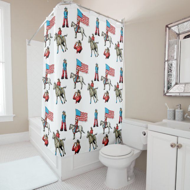 Western Rodeo Cowgirl Rodeo Queen On Horse Shower Curtain (In Situ)