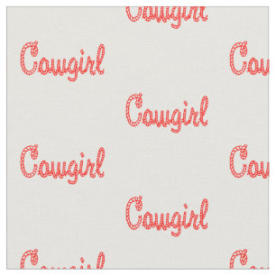 Western Rodeo Cowgirl Rope Text Dark Red Fabric