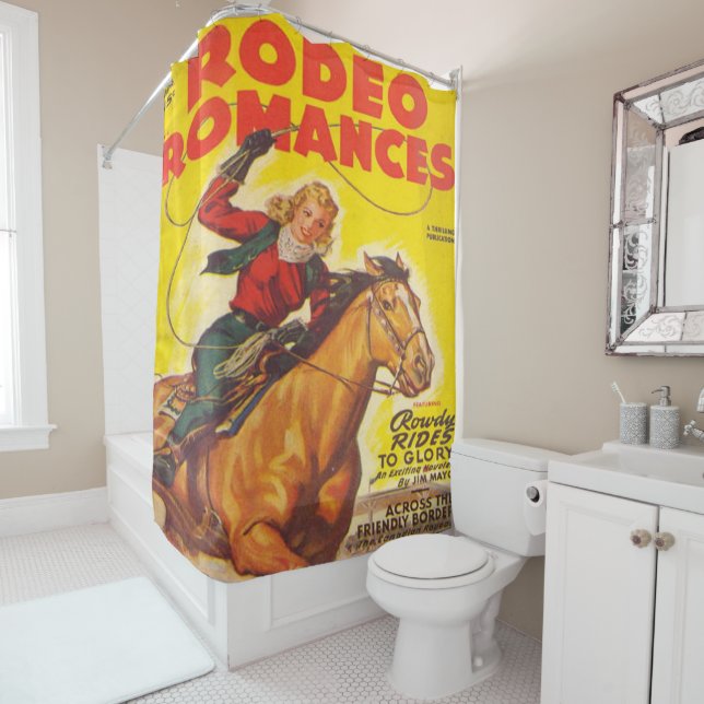 Western Rodeo Cowgirl Roping Rodeo Romance Shower Curtain (In Situ)