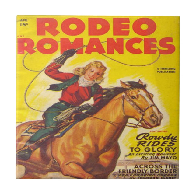 Western Rodeo Cowgirl Roping Rodeo Romance  Tile (Front)