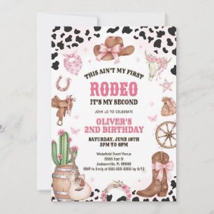 Western Rodeo Cowgirl Second Rodeo 2nd Birthday Invitation