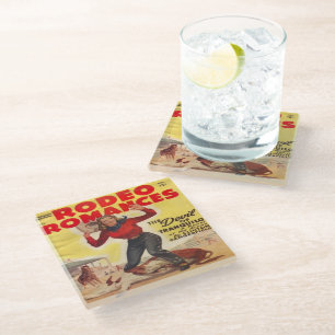 Western Rodeo Cowgirl Tying Calf Rodeo Romance Glass Coaster