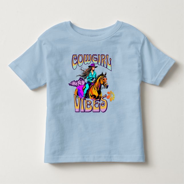 Western Rodeo Cowgirl Vibes and Horse Kids  Toddler T-Shirt (Front)