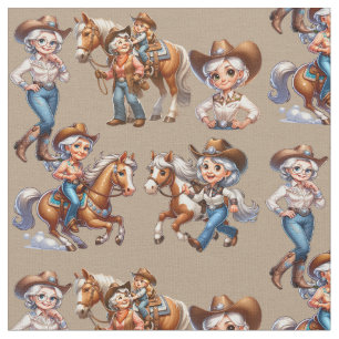 Western Rodeo Cowgirls Horses Kid (Older Cowgirl) Fabric