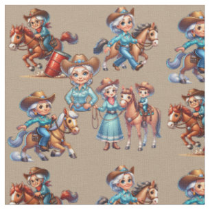Western Rodeo Cowgirls Horses Kid (Older Cowgirl) Fabric