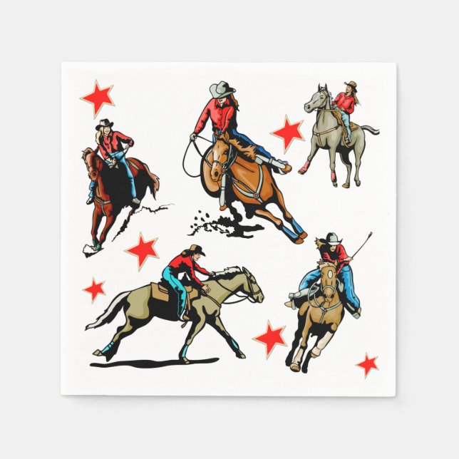 Western Rodeo Cowgirls On Horses Napkin (Front)