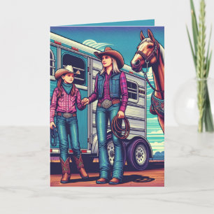 Western Rodeo  Cowgirls Personalised Birthday Card
