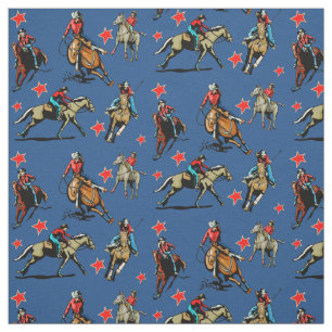 Western Rodeo Cowgirls Riding Horses Design Fabric
