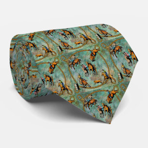 Western Rodeo Event Scene Cowboy Cowgirls Horses Tie