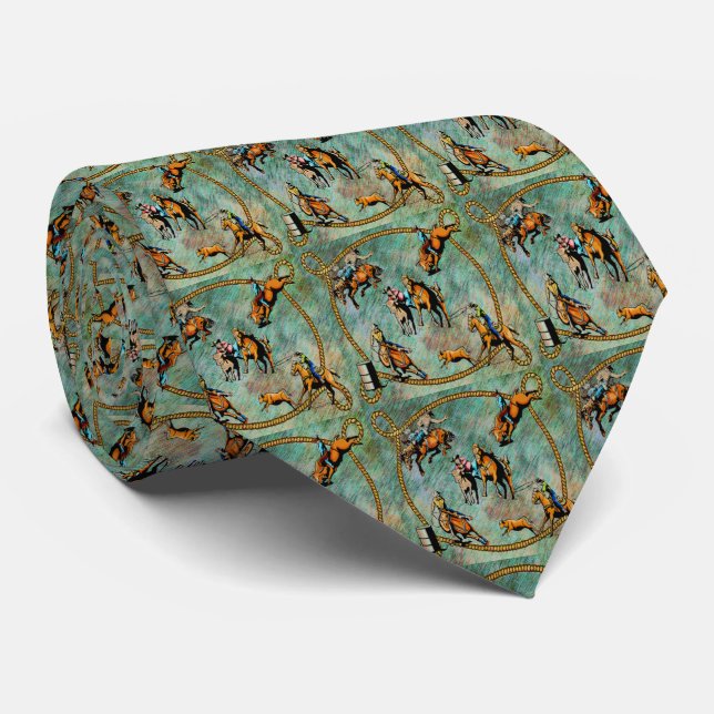 Western Rodeo Event Scene Cowboy Cowgirls Horses Tie (Rolled)