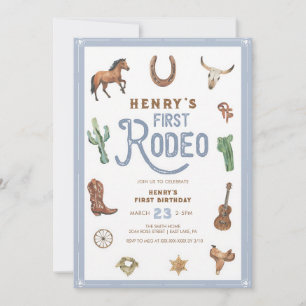 Western Rodeo First Birthday Cowboy Boy Invitation