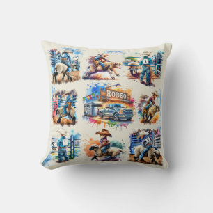 Western Rodeo Kids Mutton Busting  Scenes Cushion