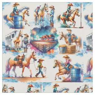 Western Rodeo Little Cowgirl Barrel Racing Fabric