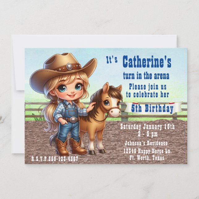 Western Rodeo Little Cowgirl With Horse Birthday Invitation (Front)