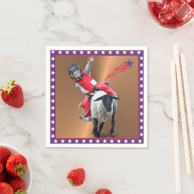 Western Rodeo Mutton Busting Cowboy Kid Napkin (Insitu)