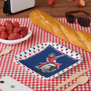 Western Rodeo Mutton Busting Cowboy Kid Square Sti Paper Plate