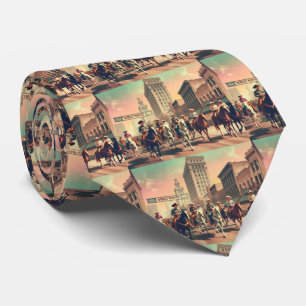 Western Rodeo Parade Vintage Look Cowboys Horses Tie