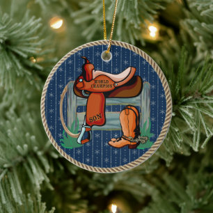 Western Rodeo Saddle Champion Son Ceramic Tree Decoration