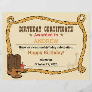 Western Rodeo Themed Party 1st Rodeo Certificate