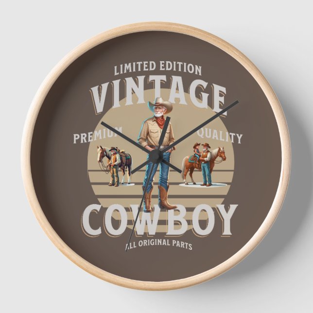 Western Rodeo Vintage Cowboy  Clock (Front)