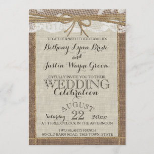 Western Romance Burlap and Lace Invitation