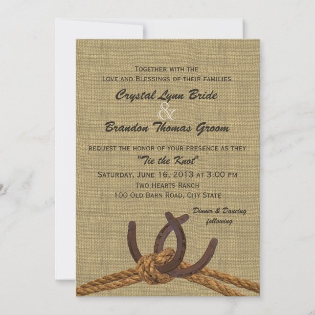 Western Rope and Horseshoes Wedding Invitation (Front)