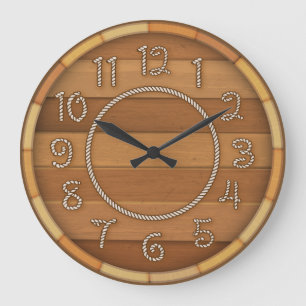Western Rope Time Wood Beer Barrel Large Clock