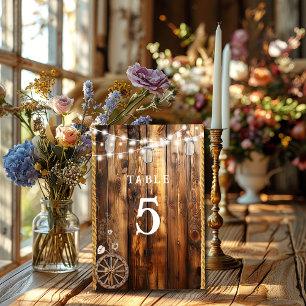 Western Rope Wagon Wheel Mason Jar String Lights  Table Number