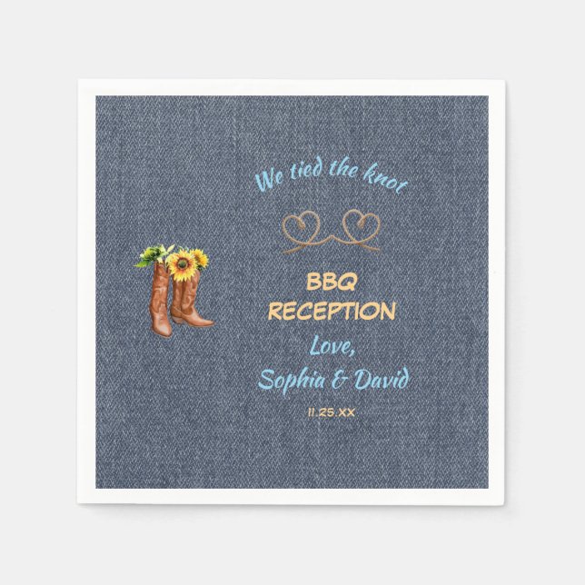 Western Rope We Tied The Knot BBQ Reception Napkin (Front)