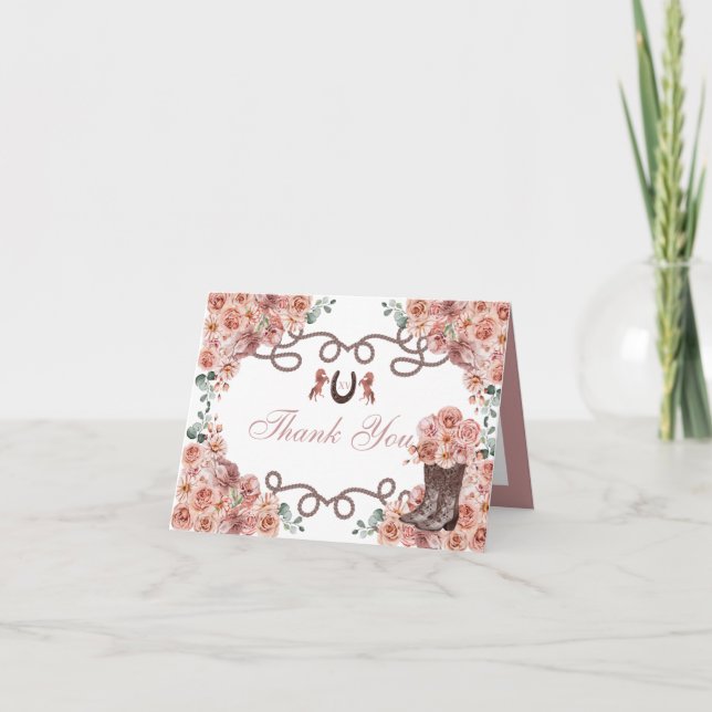 Western Rose Gold Quinceanera Thank You Card (Front)