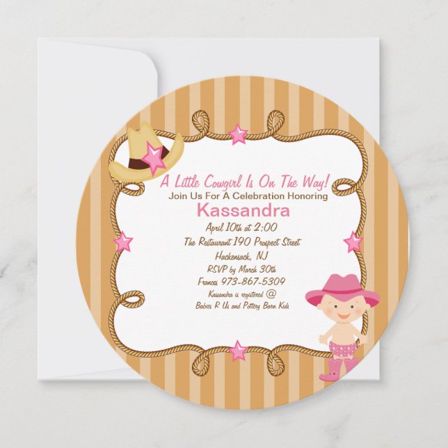 Western Round Pink Cowgirl Baby Shower Invitation (Front)