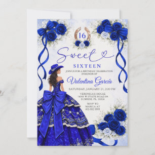 Western Royal Blue Princess Sweet Sixteen Birthday Invitation
