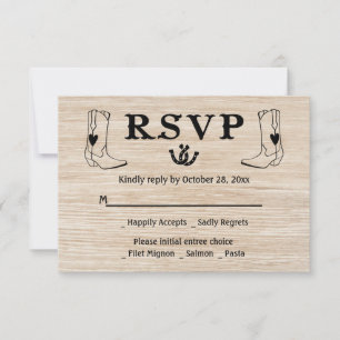 Western RSVP Country Wedding Wood Cowboy Boots Card