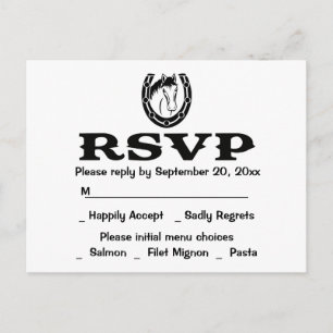 Western RSVP Wedding Horse Black White Country Invitation Postcard