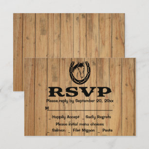 Western RSVP Wedding Horse Brown Wood Country Invitation