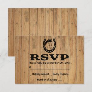 Western RSVP Wedding Horse Brown Wood Country Invitation