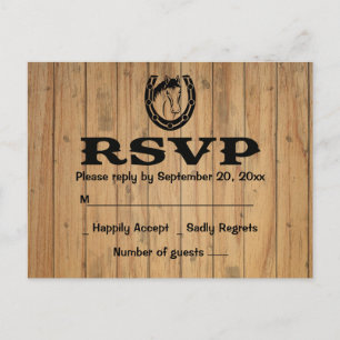 Western RSVP Wedding Horse Brown Wood Country Invitation Postcard
