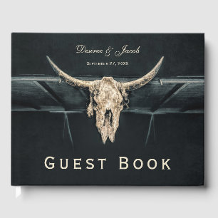 Western Rustic Beige Grey Country Bull Skull Guest Book