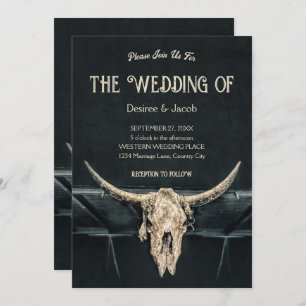 Western Rustic Beige Grey Country Bull Skull Invitation