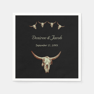 Western Rustic Black Wedding Cow Bull Skull Napkin