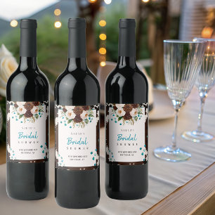 Western Rustic Boho WIldflower Bridal Shower Wine Label