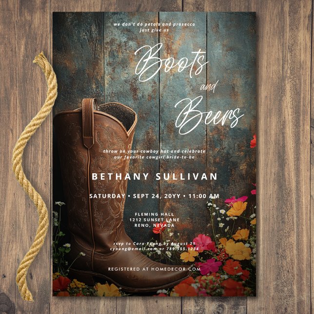 Western Rustic Boots & Beers Bridal Shower Invitation (Western Rustic Boots & Beers Bridal Shower Invitation)