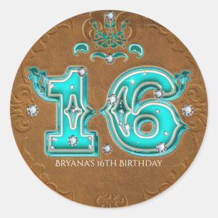 Western Rustic Brown Faux Leather Number 16 Classic Round Sticker
