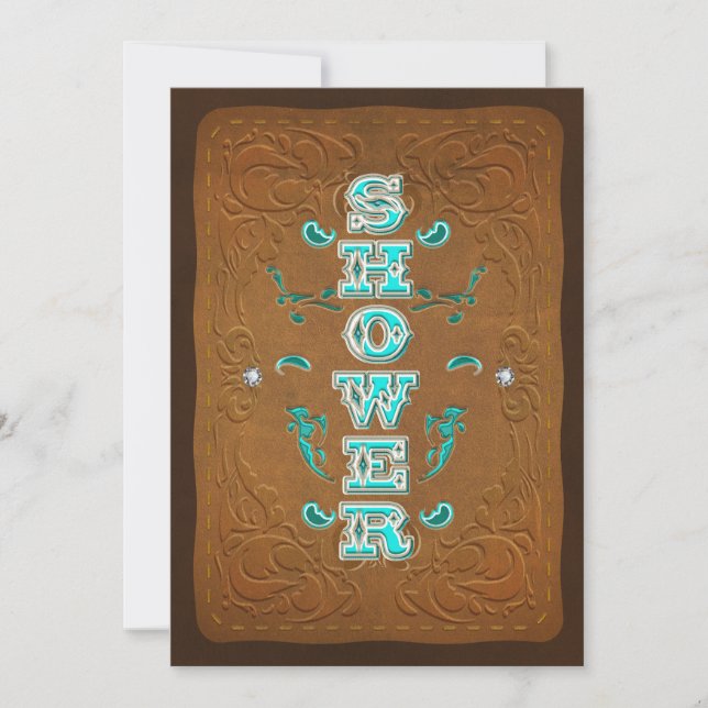 Western Rustic Brown & Turquoise Bridal SHOWER Invitation (Front)