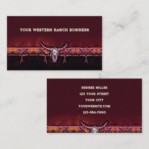 Western Rustic Bull Cow Skull Pink Tribal Country Business Card